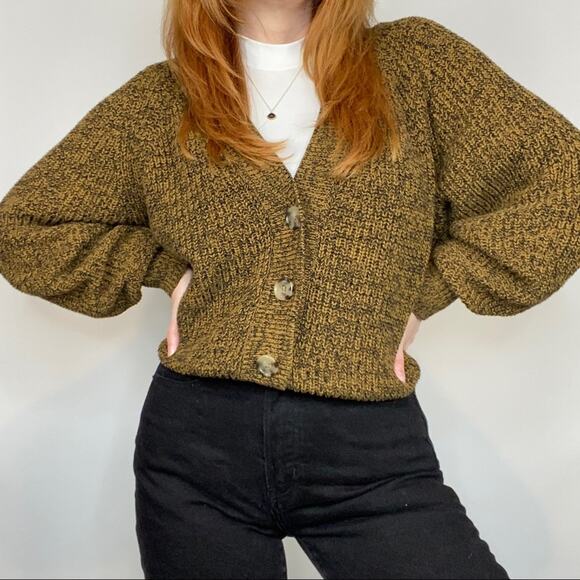 A New Day Large Neutral Brown & Black Semi Cropped Button Front Cardigan Sweater - Picture 11 of 14